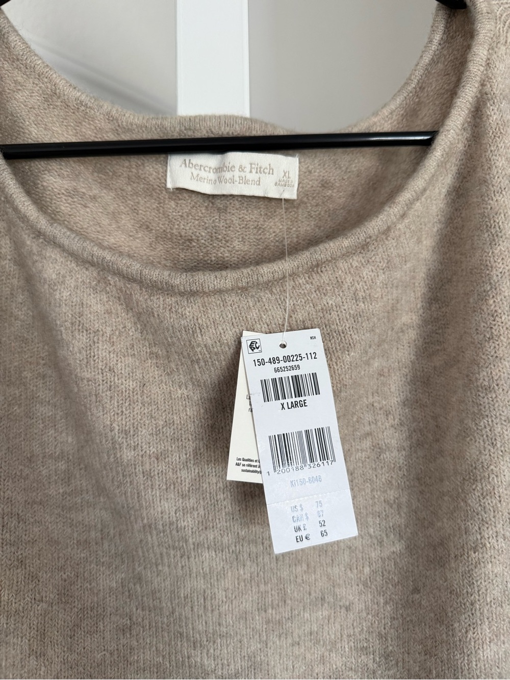 Abercrombie & Fitch Merino Wool-Blend Slash Sweater - XL Light Brown - Picture 10 of 16